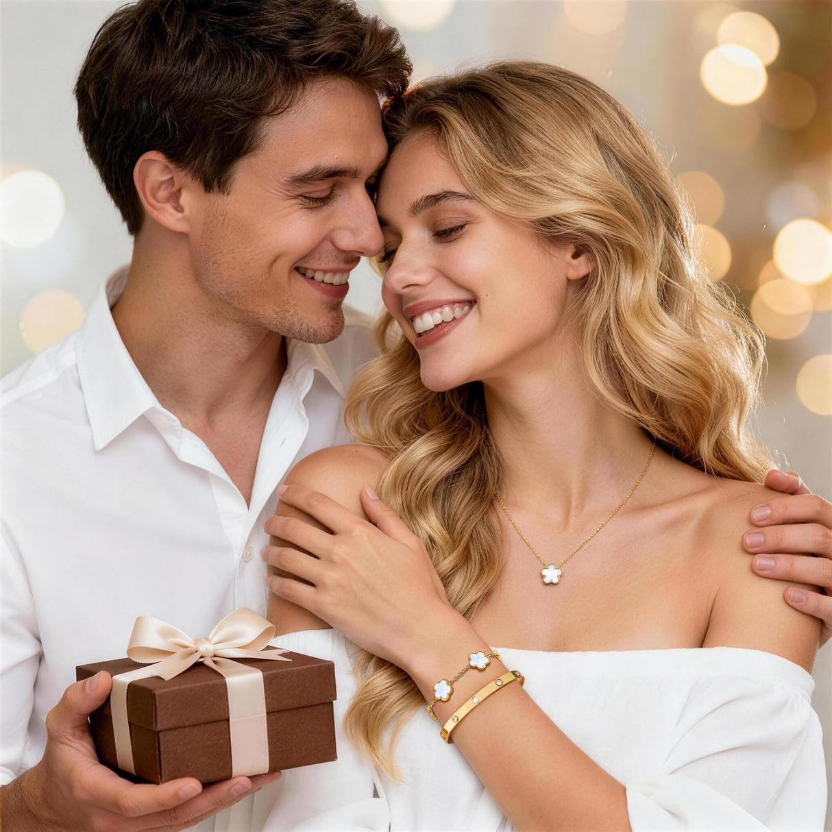Gold Bracelets Necklace Jewelry Set - 3Pcs 18K Gold Plated Floral Bracelet,Waterproof Stainless Steel Bangles, Non-Tarnish Necklaces Daily Fashion Minimalist Jewelry,Valentines Birthday Gift for Women