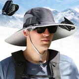 Solar Fan Hat, Wide-Brimmed Sun Hat with 2 Fans, Solar + USB Powered, Adjustable Angle, for Men and Women Fishing and Beach (US, Alpha, One Size, Black)