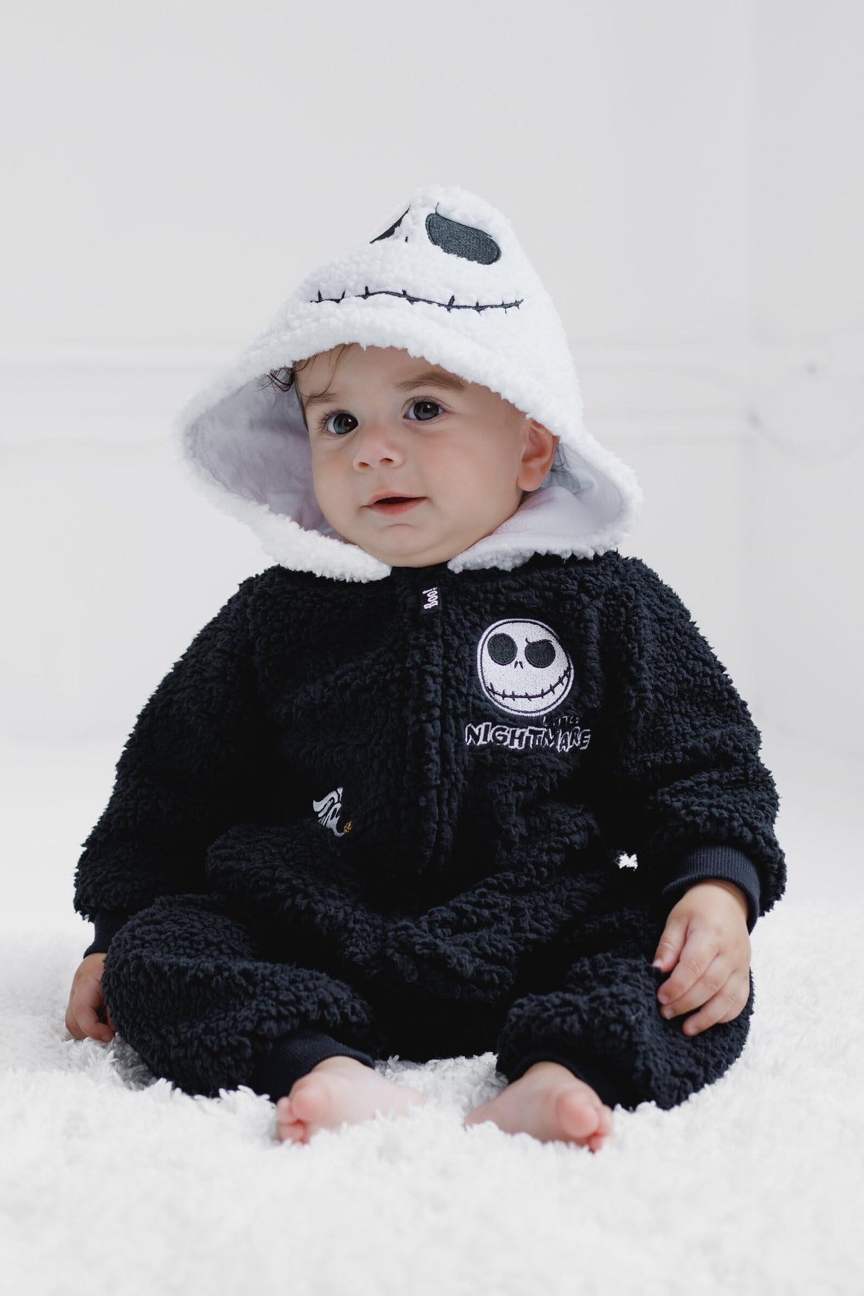 Disney Nightmare Before Christmas Jack Skellington Newborn Baby Boys Cozy Sherpa Zip Up Cosplay Coverall Black 3-6 Months