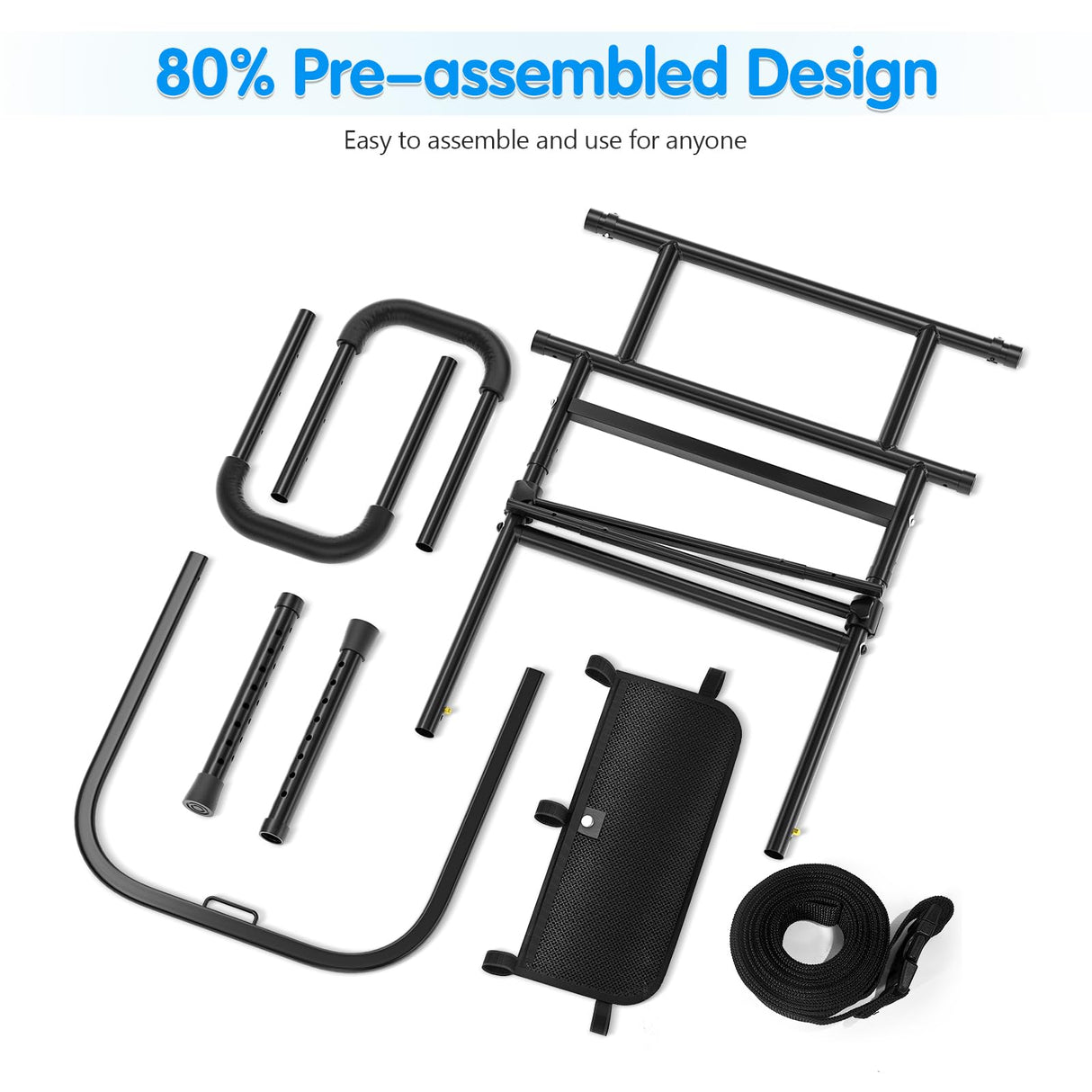 FORTEMOTUS Bed Rails for Elderly Adults Safety Foldable - Heavy Duty Bed Assist Rails for Senior, with Extendable Bed Guard Rails, Adjustable Heights, Storage Pocket& Safety Belt, can Withstand 450LB