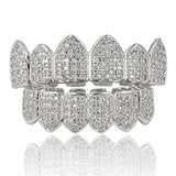 JINAO Grillz Diamond Grills for Your Teeth for Men Women 18K Gold Plated Iced Out Macro Pave Cubic Zirconia Mouth Grill with Extra Molding Bars Included(Silver Set)
