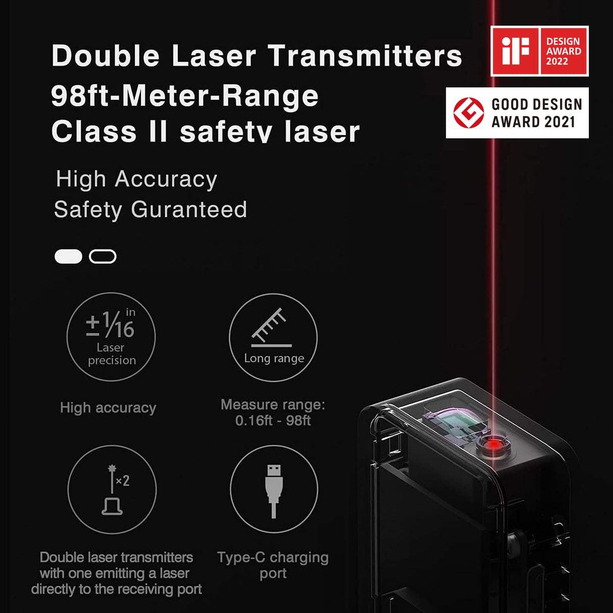 HOTO Laser Measuring Tool, Fathers Day Dad Gifts, Pocket-Size 98Ft Laser Tape Measure ±2mm Accuracy, USB-C Rechargeable, OLED Display, Ft/M/in Unit, Real-Time Data Sync, Cool Gadgets Gifts for Men