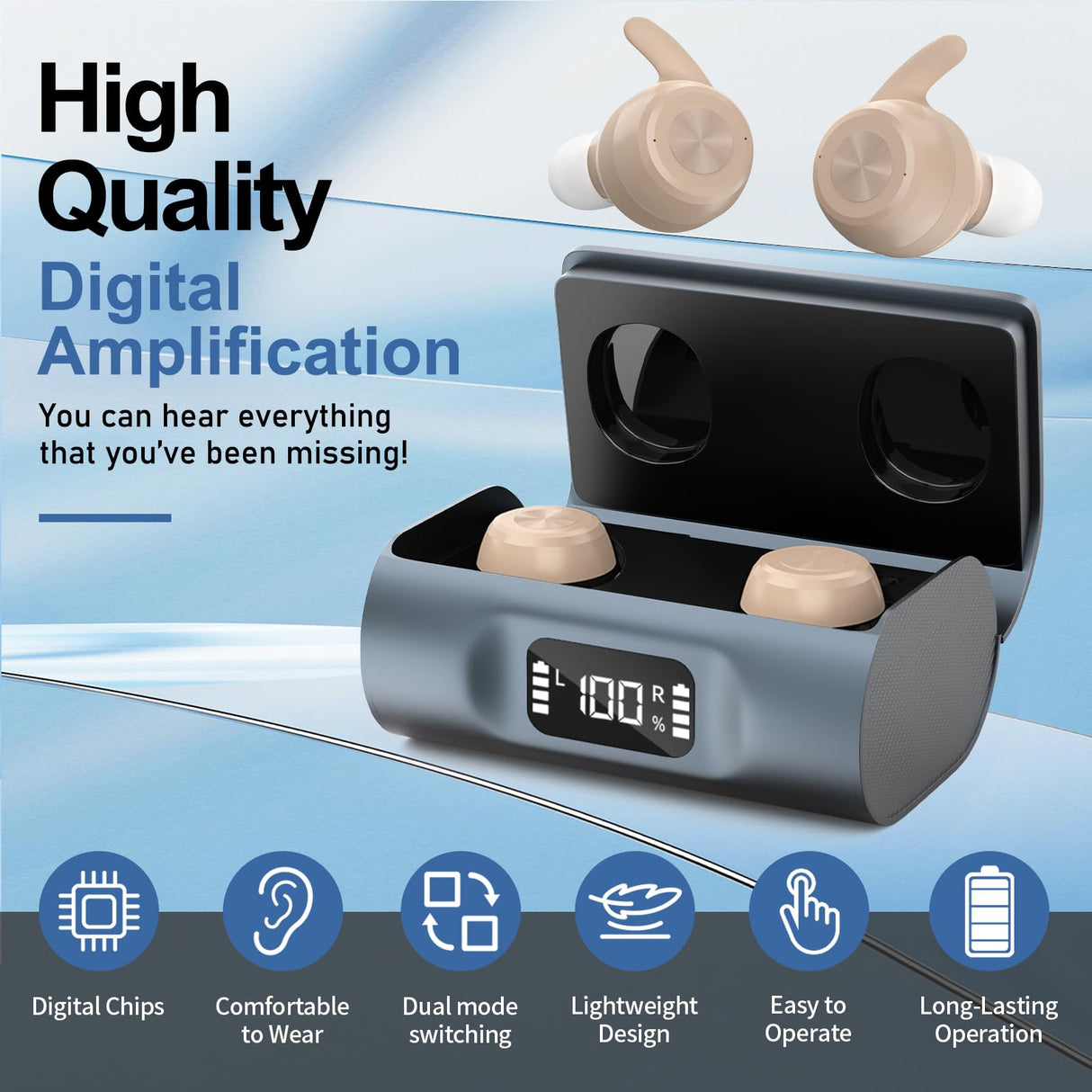 Hearing Aids for Seniors, OTC Hearing Aid Rechargeable with Noise Cancellation Adults, senior Invisible Hearing Amplifier With Portable Charging Case Premium Comfort Design(Beige)