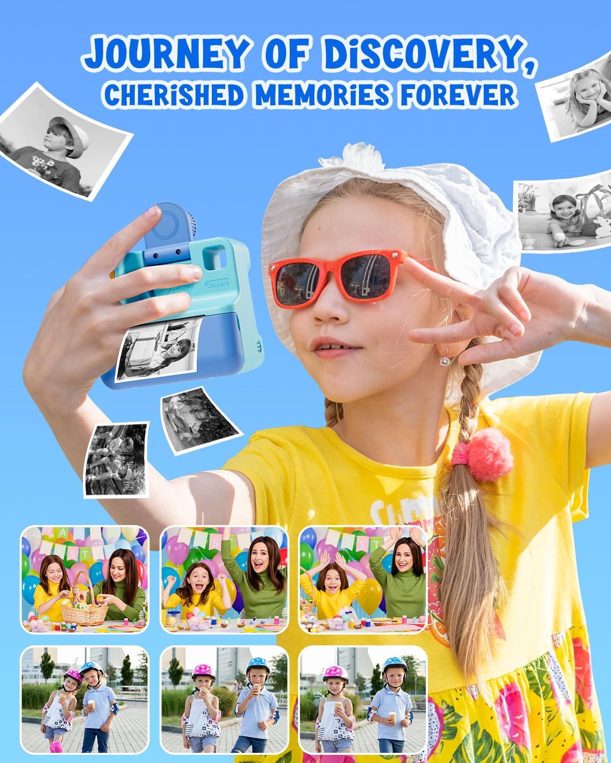 Kids Camera Instant Print, LETSHAHA Christmas Birthday Gifts for Toddler Girls Boys Age 3-12, 24MP & 1080P Selfie Digital Camera with 3 Roll No-Ink Print Paper 32GB SD Card - Blue