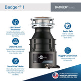 InSinkErator Badger 1 Garbage Disposal with Power Cord, Badger Series 1/3 HP Continuous Feed Food Waste Disposer