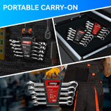 DISEN 10Pcs Ratcheting Wrench Set SAE & Metric Ratchet Wrench Set with Rack Organizer, Premium CR-v Steel, 12 Point, 72 Teeth,Box End and Open End Ratcheting Wrench Set,Metric 10-15mm&SAE 3/8''-5/8''