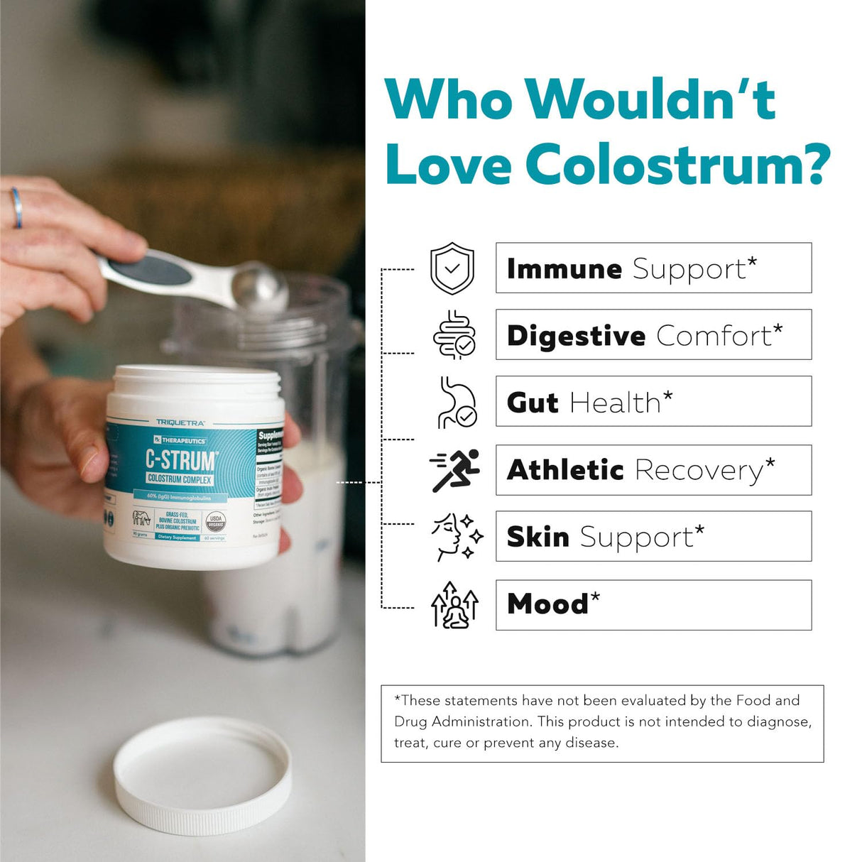 C-Strum® Organic Bovine Colostrum Powder, 60% igG, First Milking, Grass Fed, Max Strength Colostrum Supplement from German Dairy Cows - Gut, Immunity, Skin & Hair Support (60 servings)