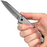 Kershaw Misdirect Pocketknife; 2.9 in. 4Cr13 Black-Oxide Blackwash Finish Blade, Stainless Steel Stonewash Finish Handle Equipped with SpeedSafe Assisted Opening, Flipper and Frame Lock (1365)
