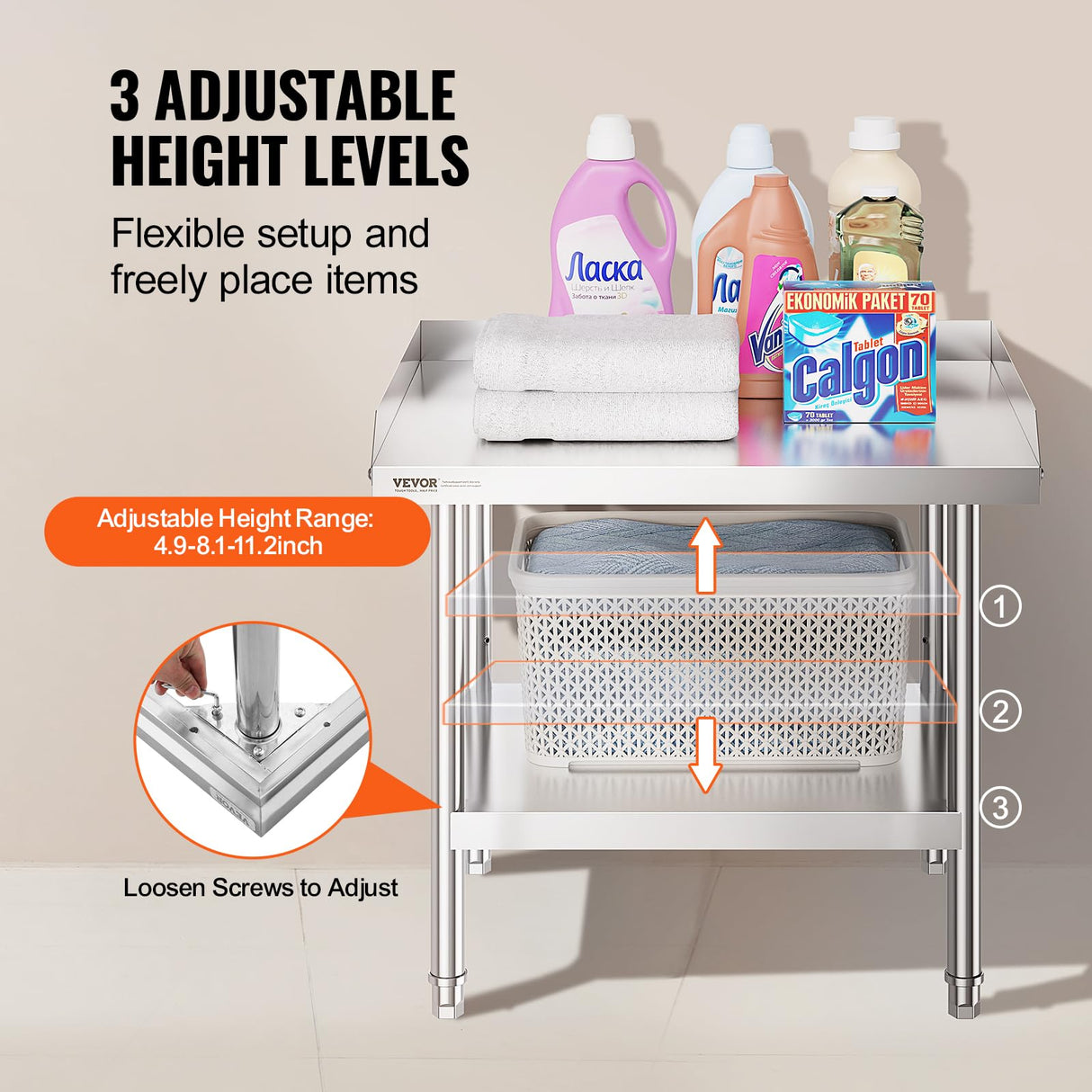 VEVOR Stainless Steel Equipment Grill Stand, 24 x 28 x 24 Inches Stainless Tables with Adjustable Storage Undershelf, Equipment Stand Grill Table for Hotel, Home, Restaurant Kitchen