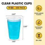 RACETOP 500 Pack 9 oz Plastic Cups, Clear Disposable Plastic Cups Bulk, Cold Drinking Party Cup, Transparent for Wedding, Thanksgiving, Christmas, Party