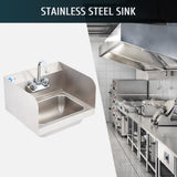 WILPREP Commercial Hand Sink, NSF Stainless Steel Sink Commercial Utility Sink with Gooseneck Faucet and Strainer, 17x15 Inch Wall Mount Kitchen Sink for Restaurant Bar RV Bathroom Laundry Room