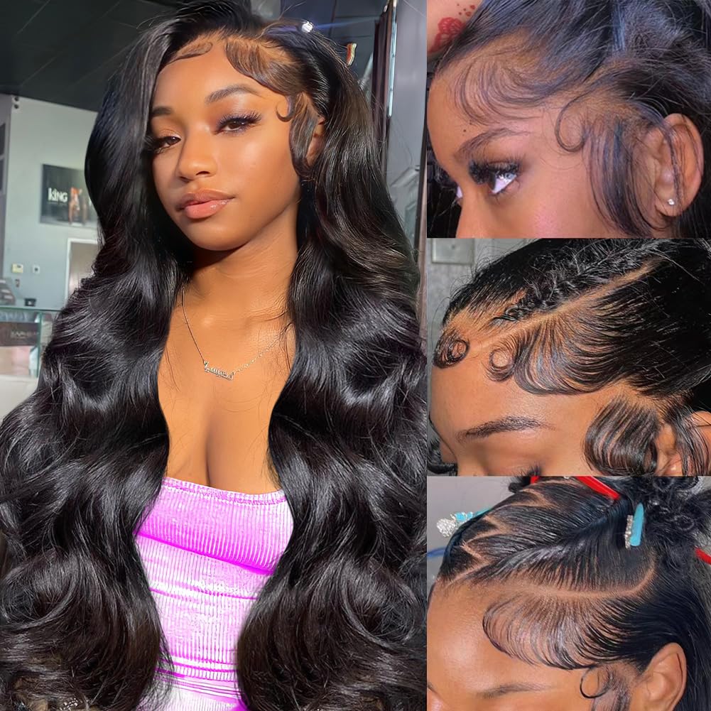 CRCCRC 30 Inch 13x6 Lace Front Wigs Human Hair 200% Density Body Wave HD Lace Front Wigs Human Hair Pre Plucked Natural Color Glueless Wig 100% Virgin Lace Front Wigs for Women