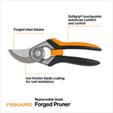 Fiskars Bypass Pruning Shears, 1" Cut Capacity Gardening Scissors, Forged Steel Replaceable Blade, SoftGrip Handle Garden Clippers, Rust Resistant Low Friction Coating for Branches & Stems