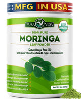 PURA VIDA MORINGA Organic Moringa Leaf Powder, Premium 100% Leaf Powder Single Origin - USDA Organic Moringa Oleifera, Perfect for Smoothies & Recipes, 8 oz
