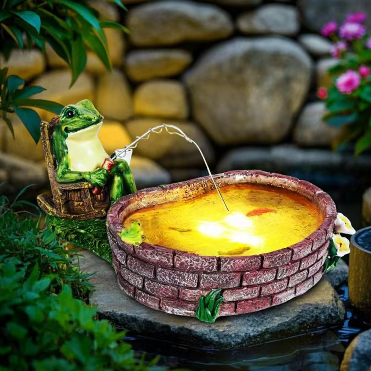 RPYFMMKPF Solar Frogs for Outdoors, Fishing Frog-Shaped Garden Decor, Patios, Yards, and Lawn Ornaments Frog Gifts for Women