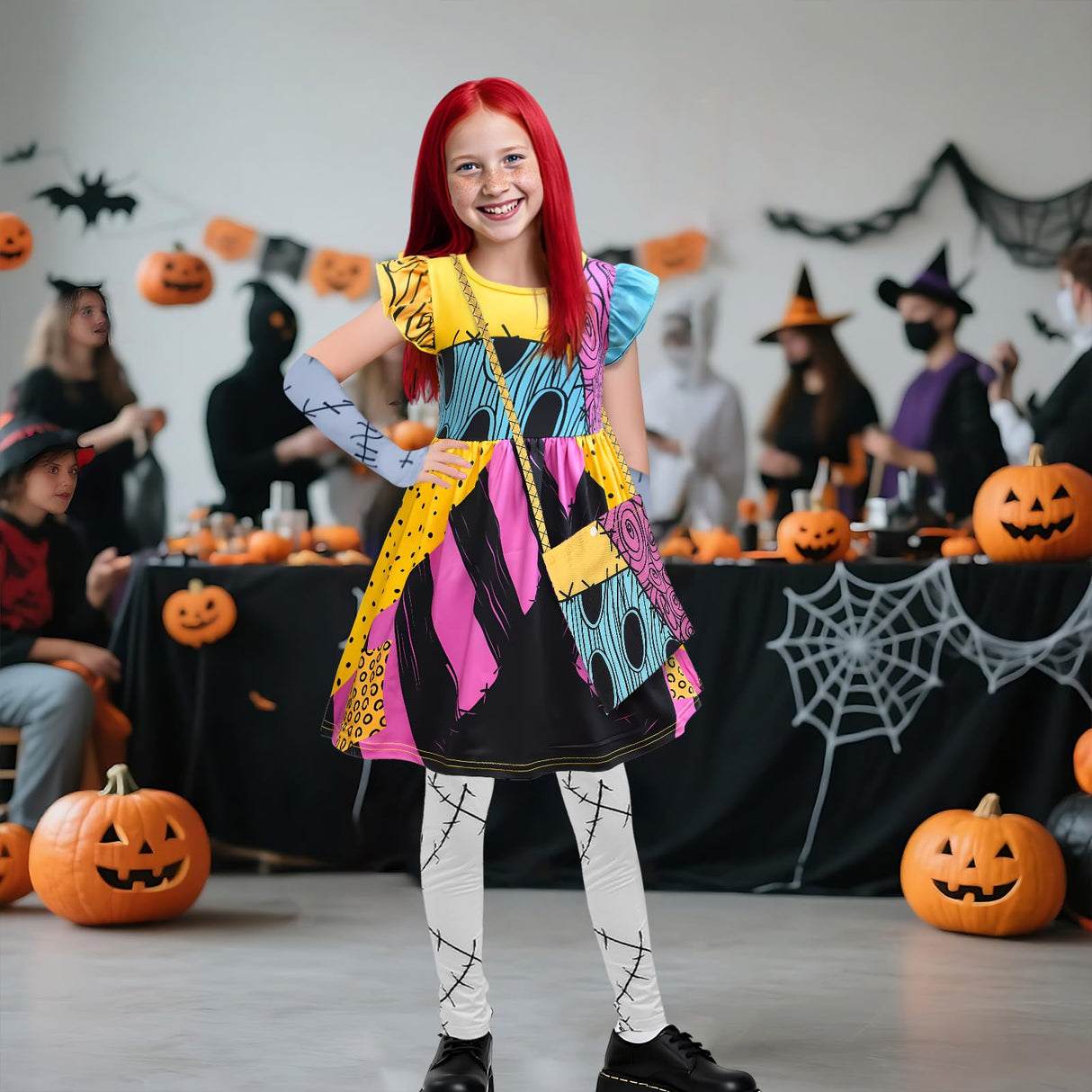 shyhand Sally Costume for Girls Kids Nightmare Before Christmas Dress Wig Pants Accessories Sally Cosplay Outfit 3-12 Years