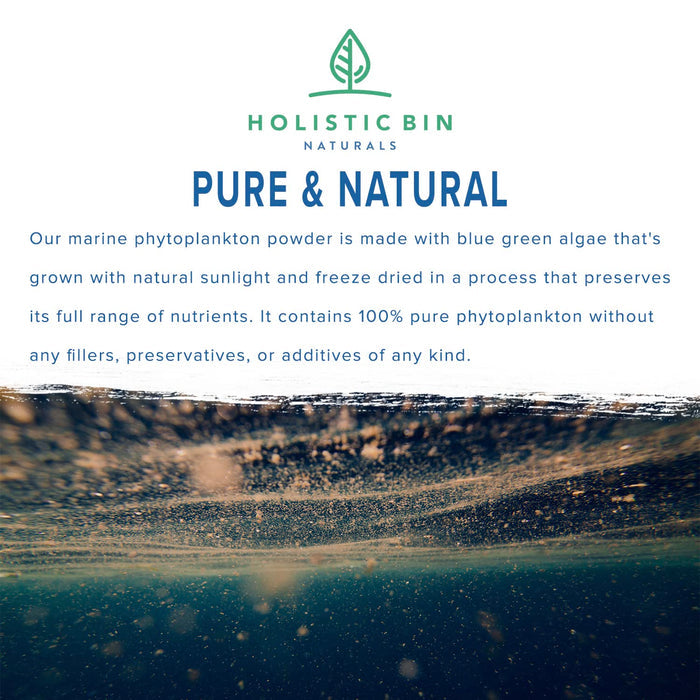 Holistic Bin Marine Phytoplankton Powder Naturally Grown in Nordic Seawater | Vegan Omega 3 Supplement | Rich in Amino Acids, Chlorophyll, Vitamins, & Trace Minerals (50g)
