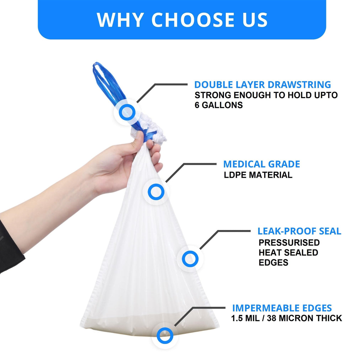 100 Bedside Commode Liners Bags for Commode Toilet - Leak Proof & Odorless Potty Liners for Portable Potty Chair Liners - Potty Bags for Portable Toilet Bags - Bedside Toilet Liners Disposable Adult