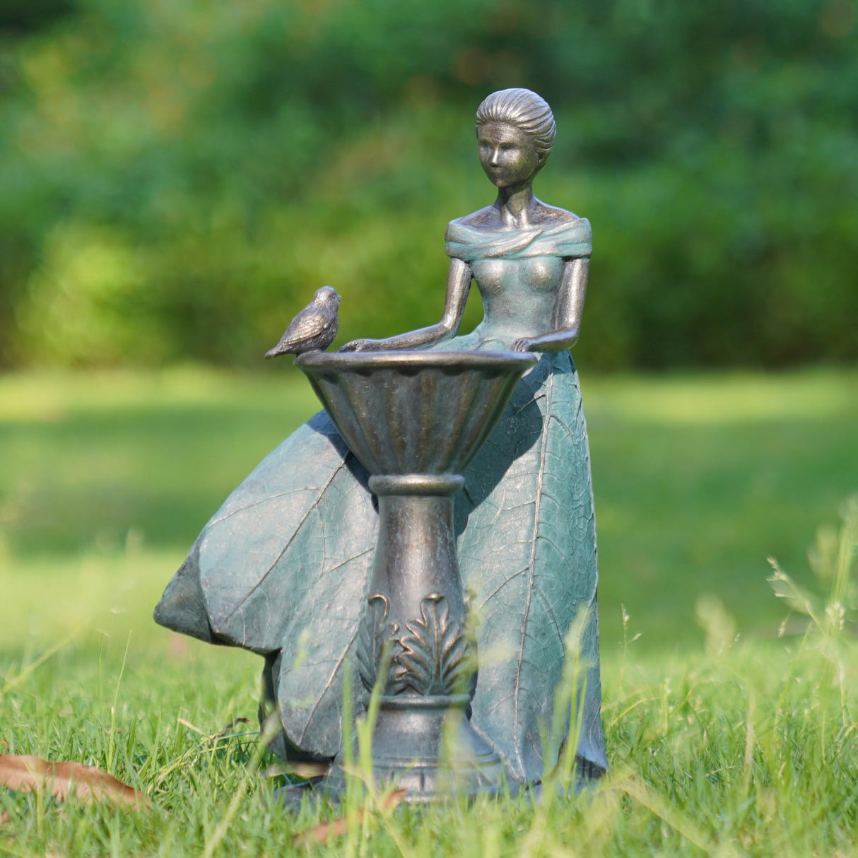 DiliComing Fairy Outdoor Statue Garden Decor with Solar Birdbath 12 Inch