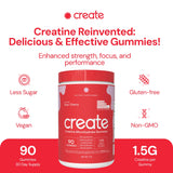 Create Creatine Monohydrate Gummies for Men & Women | 1.5g Creatine per Gummy for Muscle Strength, Endurance, Recovery, & Focus | Vegan, Non-GMO, Gluten-Free | Premium Sour Cherry Flavor | 90 Count