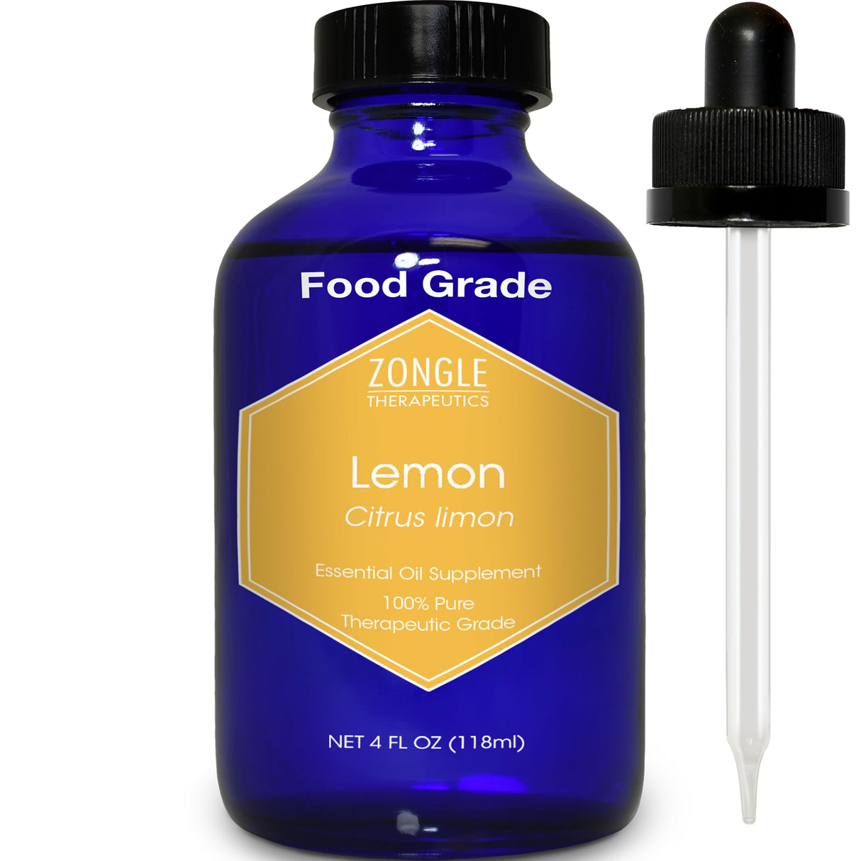 Lemon Essential Oil, Food Grade, for Cooking, Baking – 100% Pure, Lemon Oil, by Zongle Therapeutics, 4 OZ