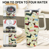 Nqhsionv Dachshund Tumbler with Handle and Straw 40 oz Christmas Cup Weiner Dog Coffee Travel Mug Stainless Steel Insulated Water Bottle Xmas Christmas Decor Gifts for Women
