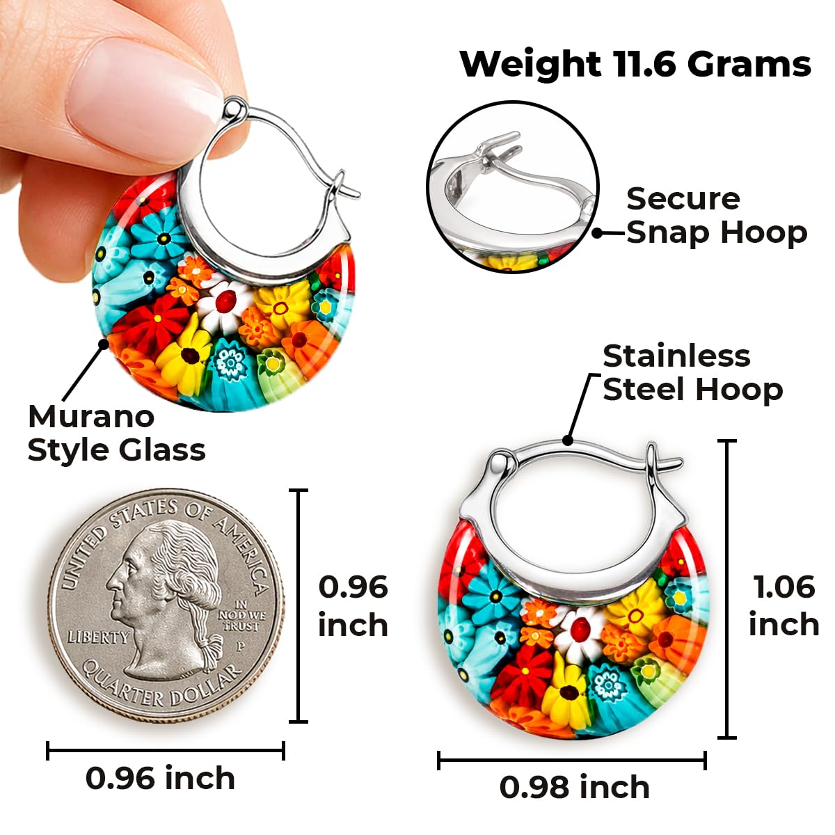 Shop LC Murano Style Glass Hoop Earrings for Women - Multicolor