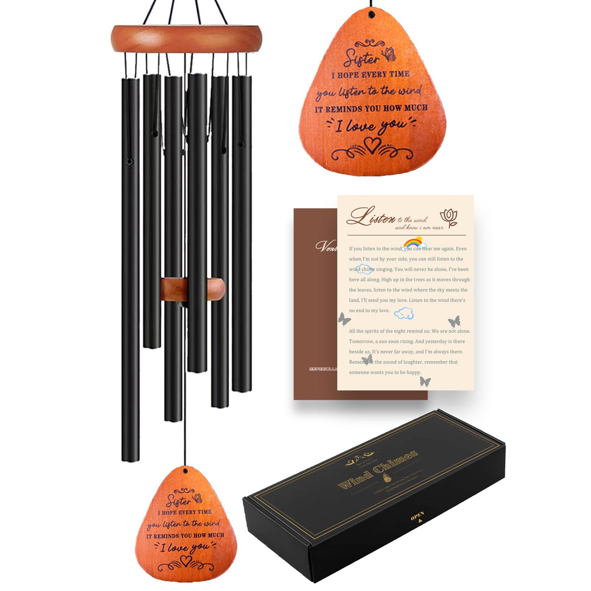 Sister Gifts, Sister Birthday Gift, 32" Sister Butterfly Wind Chimes, Sisters Gifts from Sister for Christmas Mothers Day