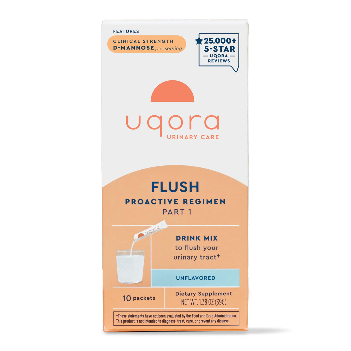 Uqora Flush - Urinary Tract* with D-Mannose, Vitamin C, Vitamin B6, Potassium, Magnesium & Calcium - Gluten-Free & Vegan - Unflavored - 10 Packets (1 Pack)
