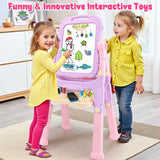 Kids Easels for Toddlers 2-4 Double Sided Kids Art Easel with Magnetic White Board Chalk Board Adjustable Stand Drawing Painting Easel Learning Toys 2 3 4 Year Old Girl Birthday Christmas Gifts Pink