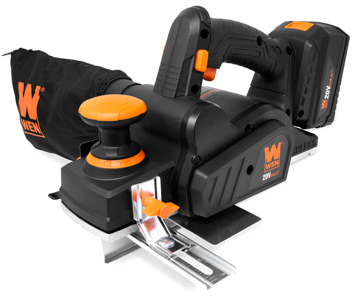 WEN Cordless Planer, Brushless with 3-1/4-Inch Blade, 20V Max 4.0 Ah Lithium-Ion Battery and Charger (20653)