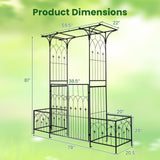 Giantex 81" H Metal Garden Arbor Arch Trellis with Gate and Planter