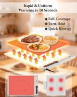 KokoSelene Food Warming Mat, Dual-Zone Heating Mat for Food with 7 Temp & Timer, 10s Fast Heat Flexible Silicone Warmer for Home, Parties, Buffet Serving (Cream-2 PCS)