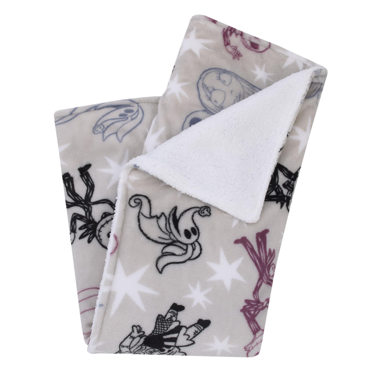 Disney Nightmare Before Christmas Gray, Purple, and White Super Soft Sherpa Baby Blanket