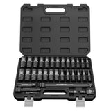 OTLOOMTBT 32PCS 1/2" Drive Impact Socket Set - Heavy Duty Industrial-Grade Deep Sockets, Metric/SAE Full Set with Extension Bar, Cr-V Steel Corrosion-Resistant Coating & Premium Storage Case