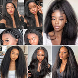 Kinky Straight Bundles Yaki Straight Human Hair Bundles Natural Black Color 100% Unprocessed Brazilian Virgin Hair Kinky Straight Human Hair For Black Women (20 22 24)