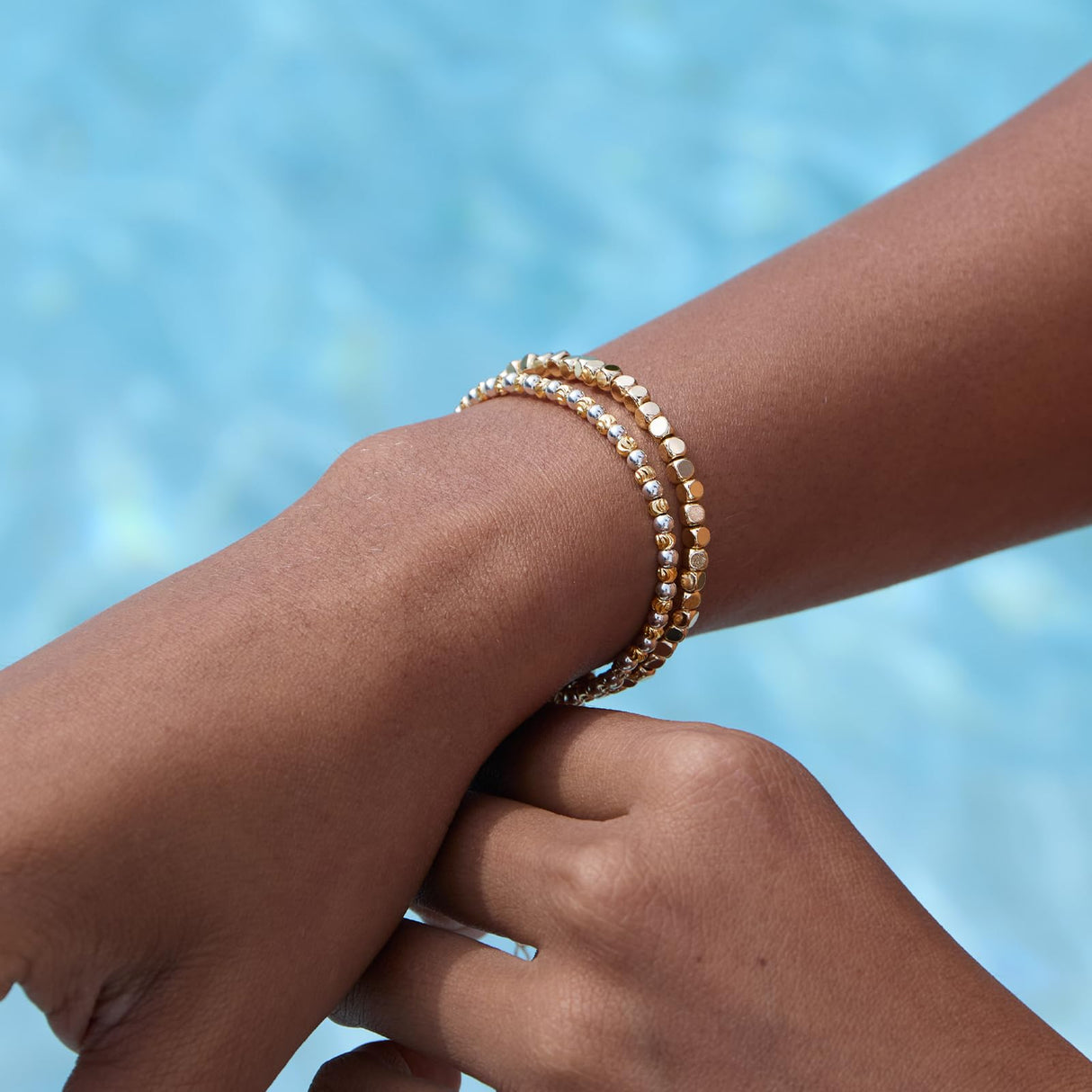 STORYJEWELLERY Two Tone Bracelet, Mixed Metal Bracelet, Two Tone Jewelry, Silver and Gold Plated Bracelets for Women, Beaded Bracelets Stack