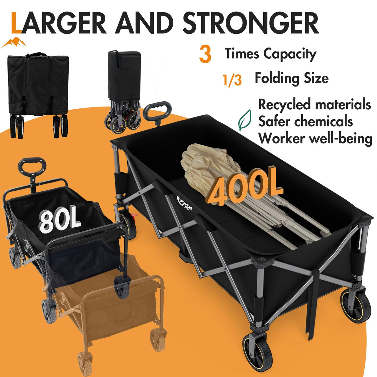 Portal 51.2" Long Wagon Carts Foldable with Brakes,Heavy Duty Utility Cart