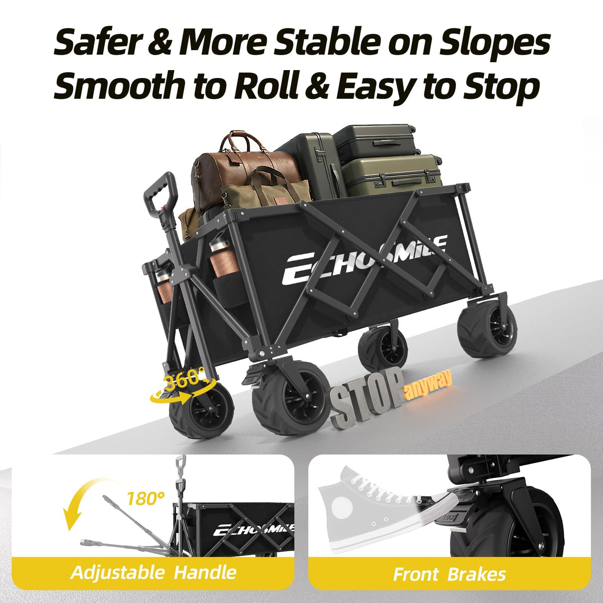 EchoSmile Wagons Carts Foldable Heavy Duty with 400Lbs Wt, 200L Cap, Black