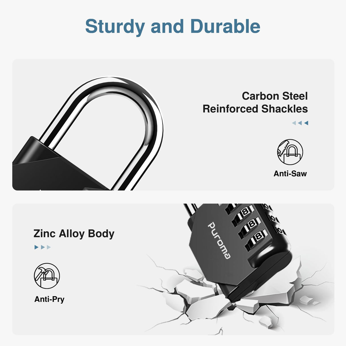 Puroma 10 Pack Combination Lock for Locker 4 Digit Outdoor Waterproof Padlock for School, Gym, Sports, Fence, Toolbox, Gate, Case, Outdoor, Hasp Storage, Cabinets (Black)
