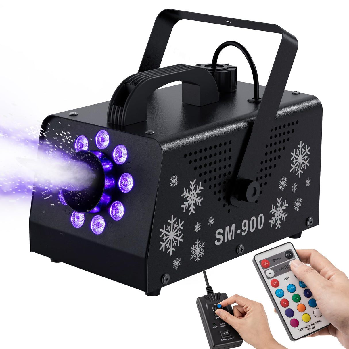 IMONE 900W Snow Machine with 9 Lights Christmas Gift,High Output Fake Snow Machine with Remote,Snow Machine Indoor,Outdoor Snow Making Machine,Snow Maker Machine,Snowflake Machine Parade,Party