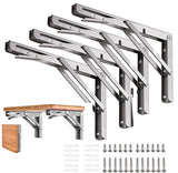 Folding Shelf Brackets 14 inch 4 Pcs Max. Load 330lb - Heavy Duty Stainless Steel DIY Wall Mounted Collapsible Shelf Brackets, Space Saving for Table, Workbench, Garage Workstation, Stuff Supports