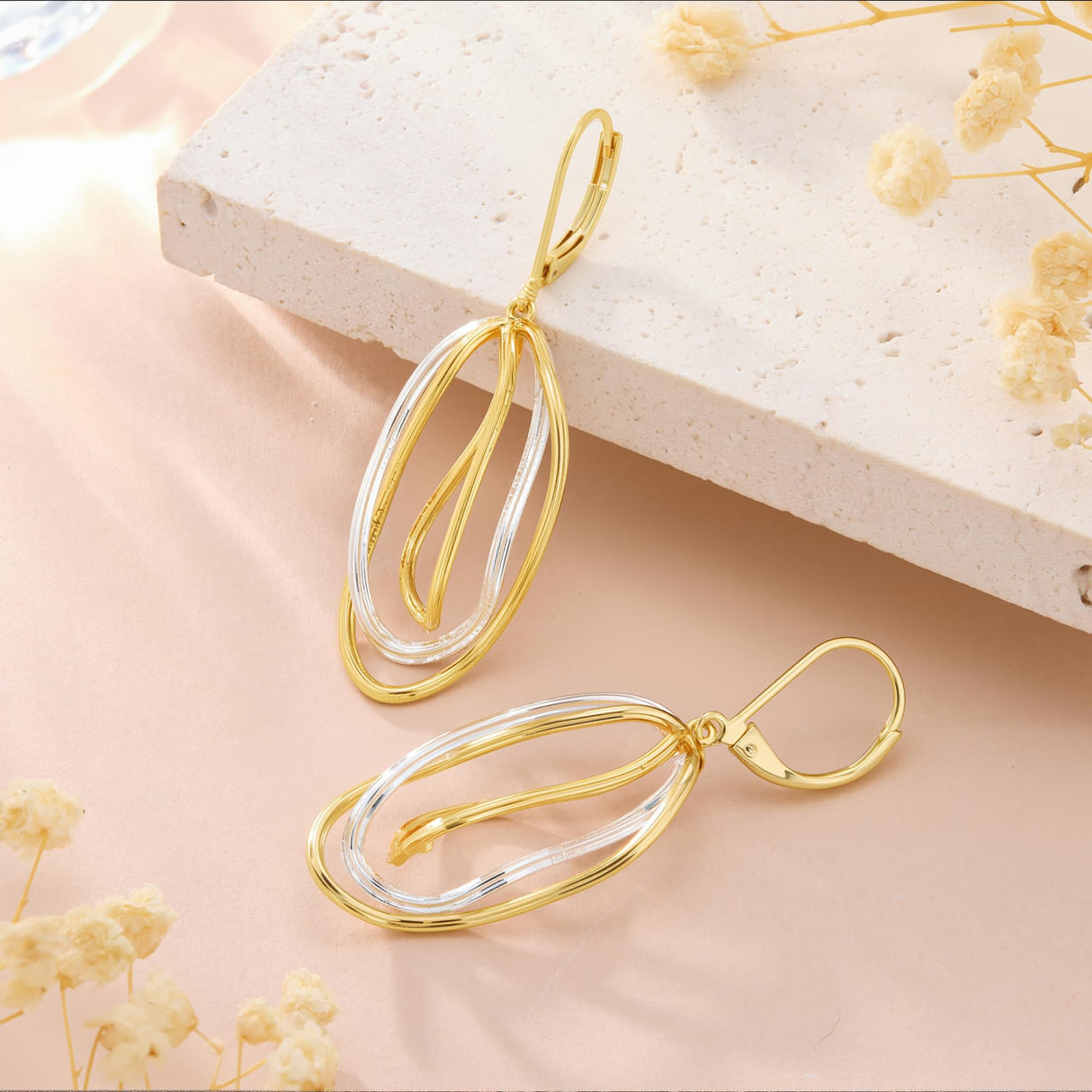 Two Tone Twisted Line Drop Earrings for Women Gold and Silver Earrings