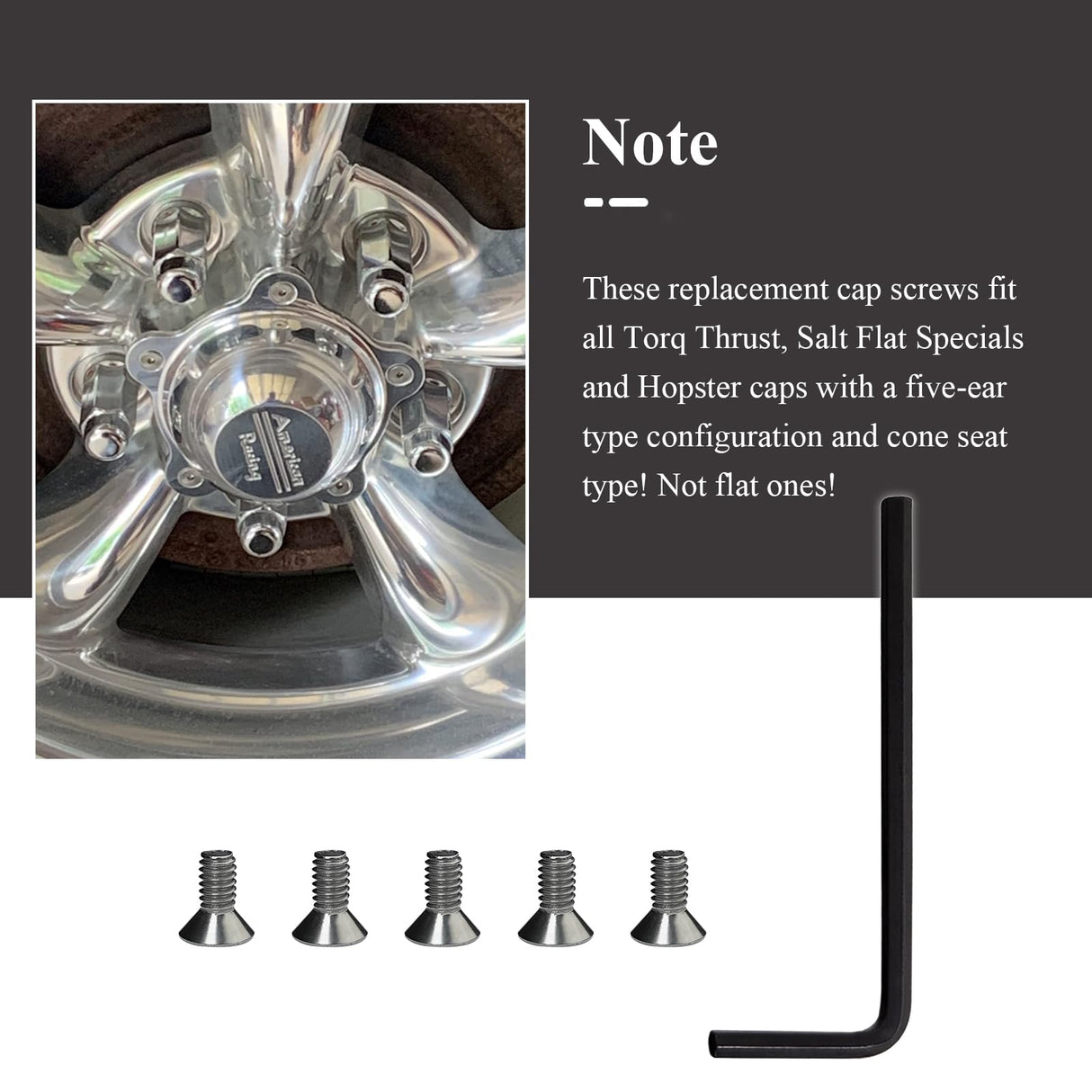 Ctuoptuo 𝟐𝟎 𝐏𝐜𝐬 of 970076 Wheel Center Cap Screws Allen Head & Allen Wrench, Fit for American Racing Torq Thrust Wheels