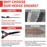 GARTOL 23-Inch Hedge Shears, Manual Garden Clippers with 9" High Carbon Steel Wavy Blade, Heavy Duty Bush Trimmers with Shock-Absorbing Bumpers & Adjustable Tension, Easy-Grip Handles