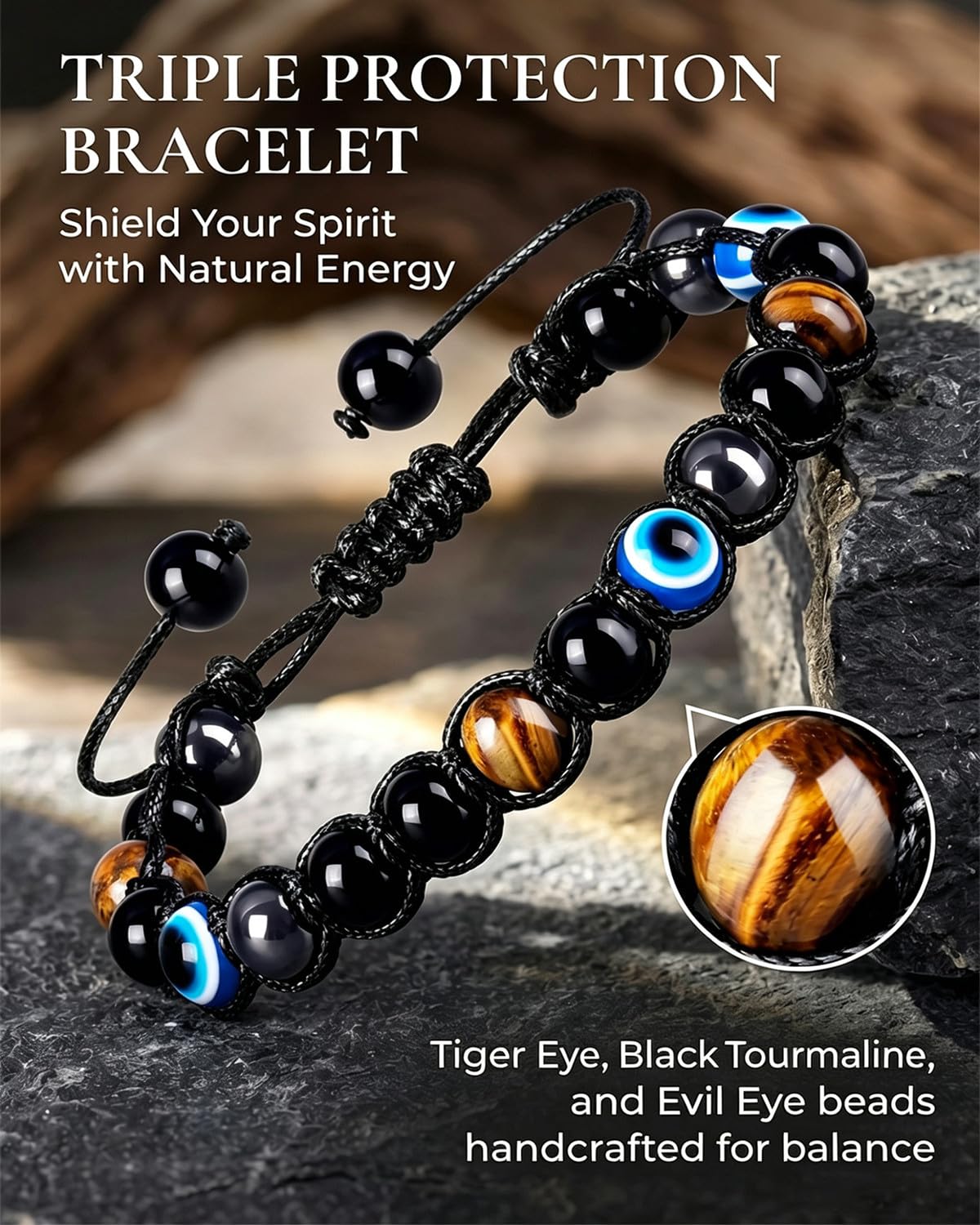 Evil Eye Bracelets for Mens Women,Mens Hematite Bracelets,Tiger Eye Bracelet for Men,Black Tourmaline Bracelet,Mens Beaded Jewelry