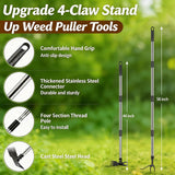 KINFIDTOW 58" Stand Up Weed Puller Tool with Long Handle, 2 in 1 Manual Weeder & Garden Hoe, 4-Claw Steel Head Weed Remover with Gloves for Yard Lawn Patio Garden