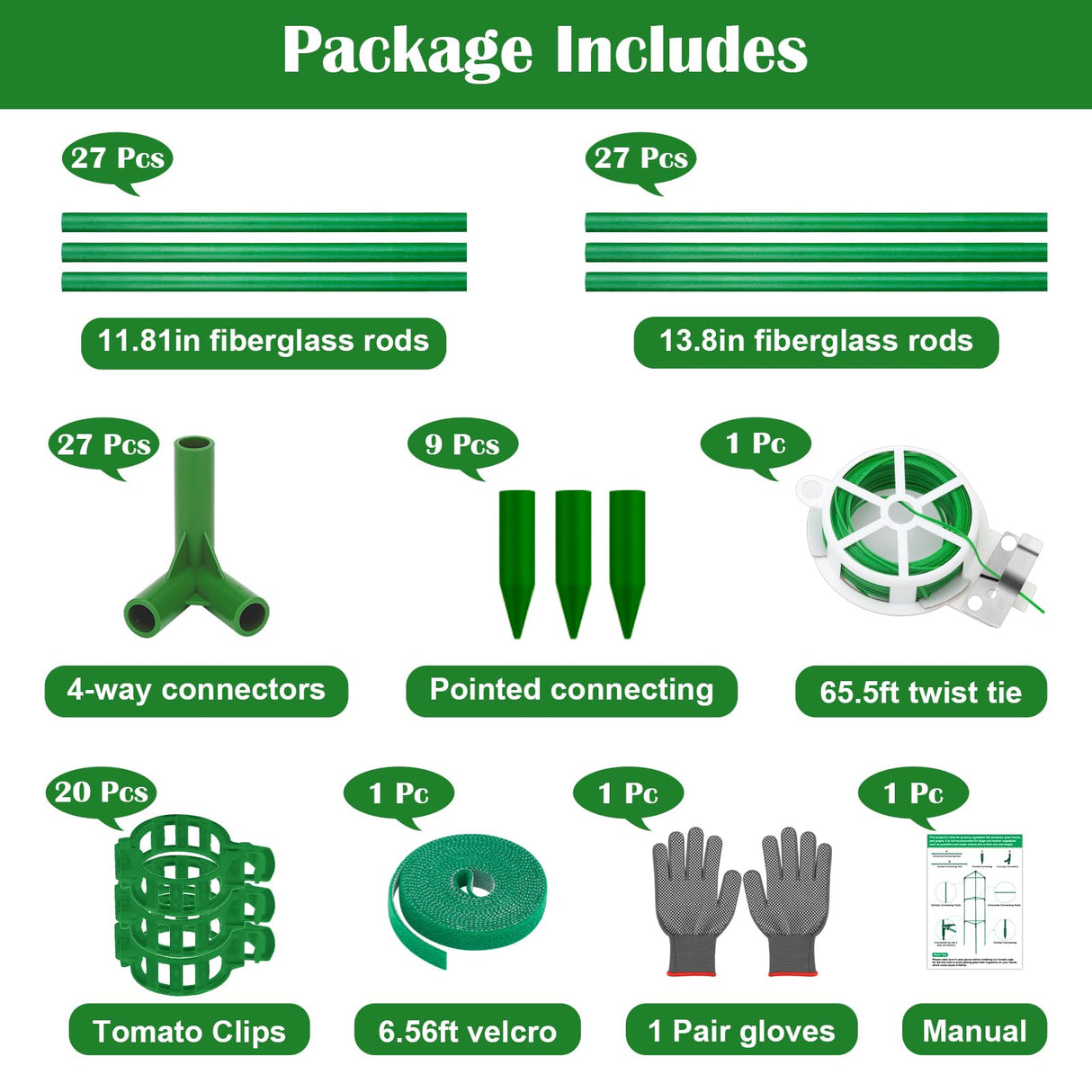 3 Packs Fiberglass Tomato Cages for Garden, 56 Inch Tall Tomato Plant Support, Adjustable Tomatoes Stakes Plant Climbing Trellis for Garden Vegetables Fruits, Tomatoes Support Cages with Clips