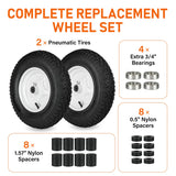 LotFancy 4.80/4.00-8 Tire and Wheel, 2 Pack 16 Inch Pneumatic Wheelbarrow Replacement Wheels, 5/8" Bearings, Adjustable 3" to 7" Centered Hub, for Wheelbarrows, Garden Carts, Yard Wagons
