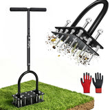 TreVark Lawn Aerator, Automatic Dirt and Leaf Clean Design, Heavy Duty Manual Lawn Aerator Tool with 15 Iron Spikes, Height Adjustable, Yard Grass Aerator for Lawn.